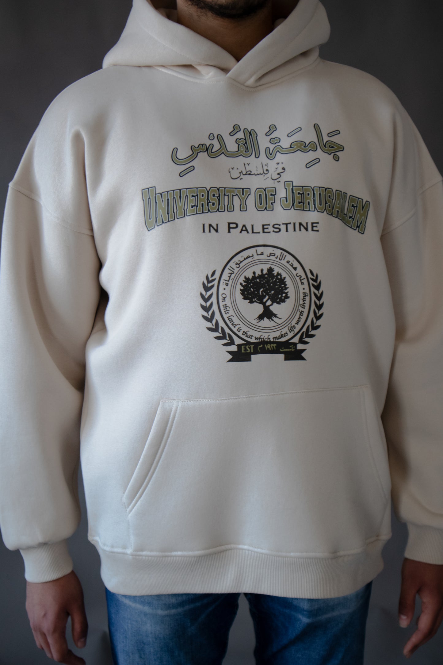 'University of Jerusalem' Oversized Hoodie beige