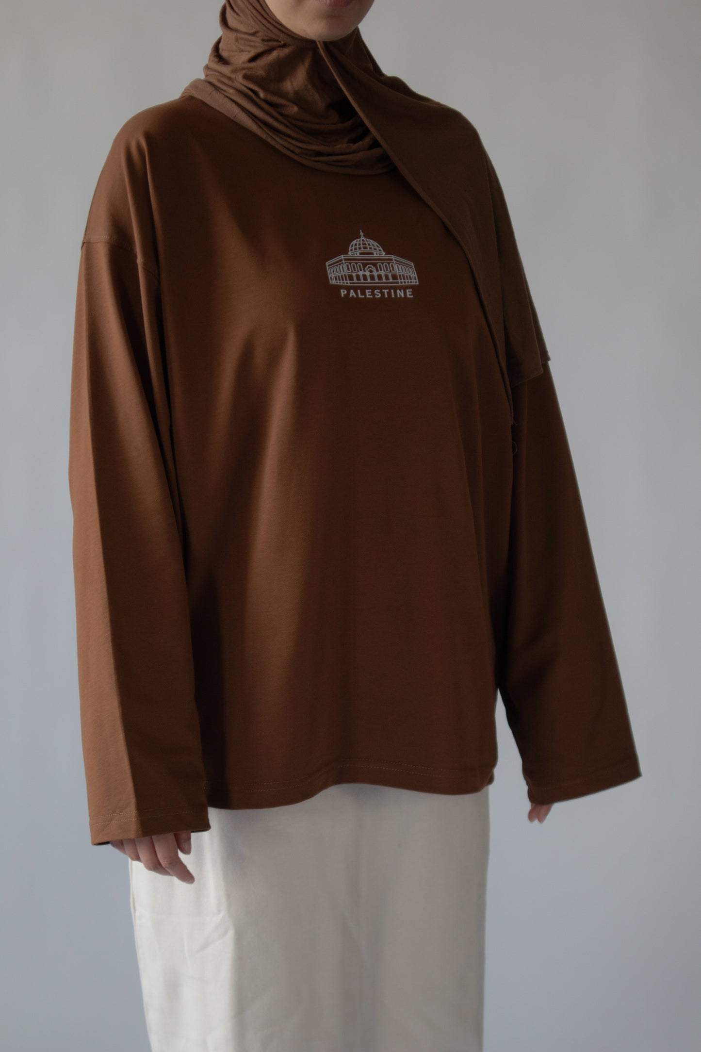 Premium Long Sleeve Shirt 'Al-Aqsa Mosque, Palestine' brown