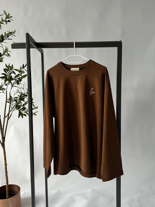 Premium Long Sleeve Shirt 'Map of Palestine Embroidery' brown