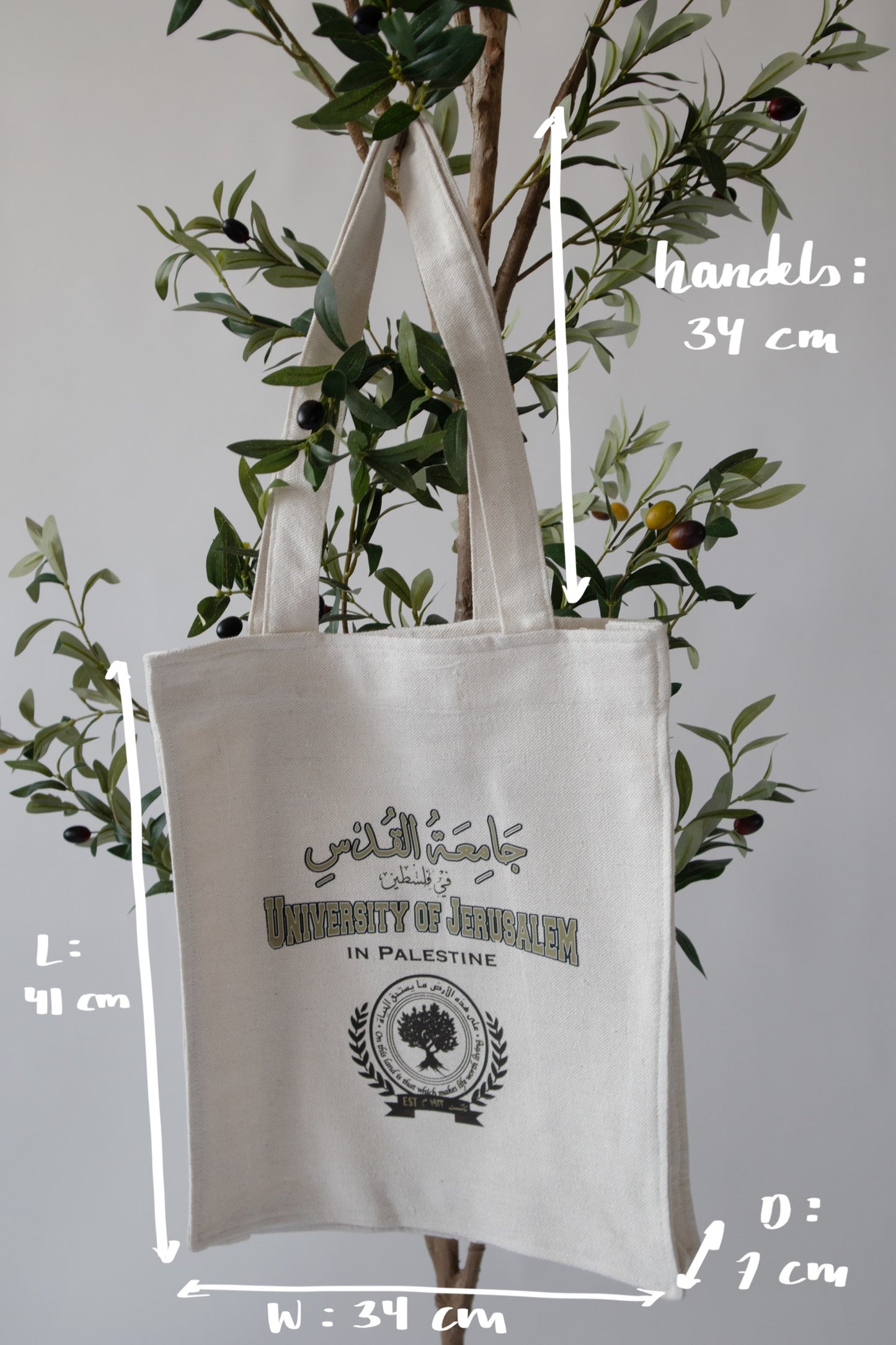 'University of Jerusalem' Tote Bag with inner pocket and bottle holder